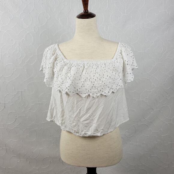 Style Envy Women Top Size M White Eyelet Off-the-Shoulder Cropped Stretch Casual - Picture 6 of 9